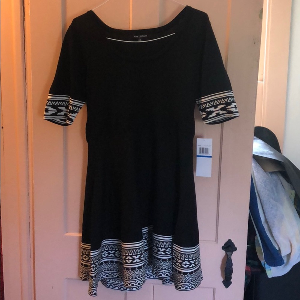 Nina Leonard Dress - Black and Ivory - Size XL